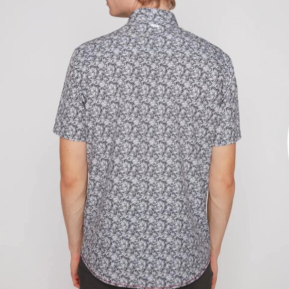 Projek Raw Grey/Black Foliage Print Short Sleeve 4 Way Stretch Shirt - Picture 2 of 2